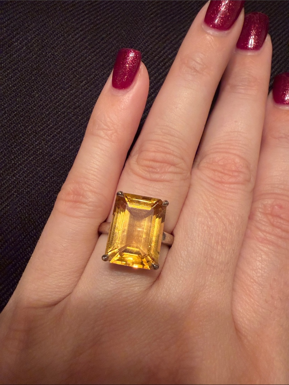 Tiffany & Co Yellow Citrine in Silver Emerald-Cut Cocktail Ring - size 7.5